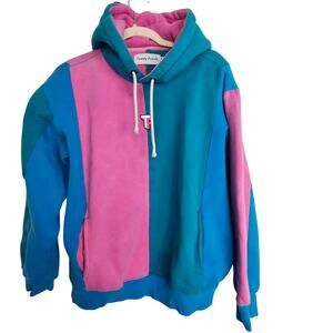 Teddy Fresh Mens Colorblock Hoodie Sweatshirt Size L 90s Skater Pullover Preppy